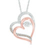 Thumbnail Image 0 of Unstoppable Love™ 0.07 CT. T.W. Champagne and White Diamond Tilted Hearts Pendant in Sterling Silver and 10K Rose Gold