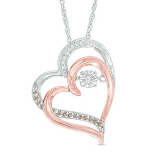 Unstoppable Love™ 0.07 CT. T.W. Champagne and White Diamond Tilted Hearts Pendant in Sterling Silver and 10K Rose Gold