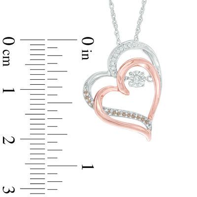 Unstoppable Love™ 0.07 CT. T.W. Champagne and White Diamond Tilted Hearts Pendant in Sterling Silver and 10K Rose Gold