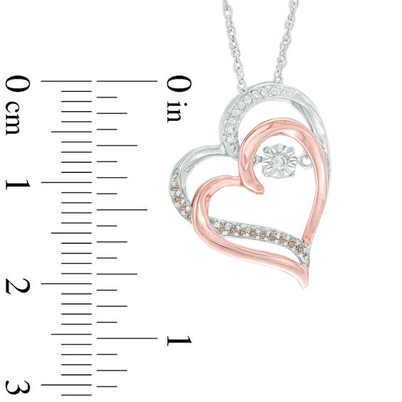 Unstoppable Love™ 0.07 CT. T.W. Champagne and White Diamond Tilted Hearts Pendant in Sterling Silver and 10K Rose Gold