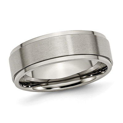 Men's 7.0mm Ridged Edge Comfort Fit Wedding Band in Titanium