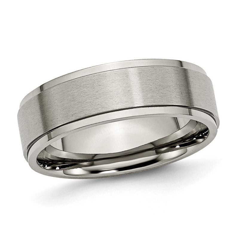 Men's 7.0mm Ridged Edge Comfort Fit Wedding Band in Titanium|Peoples Jewellers