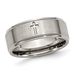 Men's 8.0mm Cutout Cross Comfort Fit Wedding Band in Titanium