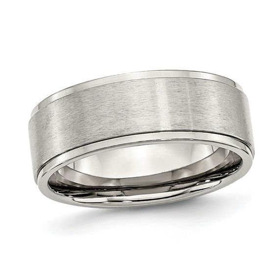 Men's 8.0mm Ridged Edge Comfort Fit Wedding Band in Stainless Steel