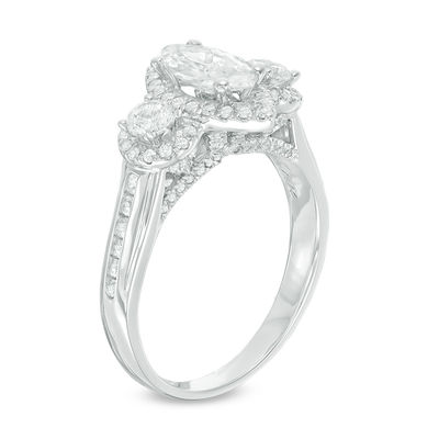 1.50 CT. T.W. Marquise Certified Diamond Past Present Future® Frame Engagement Ring in 14K White Gold (I/I1)