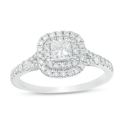 0.70 CT. T.W. Canadian Certified Princess-Cut Diamond Double Frame Engagement Ring in 14K White Gold (I/I2)