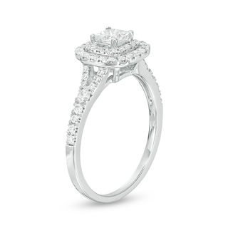 0.70 CT. T.W. Canadian Certified Princess-Cut Diamond Double Frame Engagement Ring in 14K White Gold (I/I2)