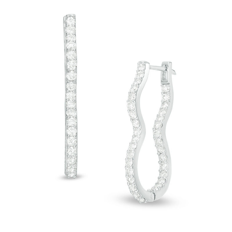 1.55 CT. T.W. Diamond Inside-Out Curve Hoop Earrings in 10K White Gold|Peoples Jewellers