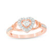 Thumbnail Image 0 of 0.23 CT. T.W. Diamond Heart Frame Claddagh-Style Promise Ring in 10K Rose Gold