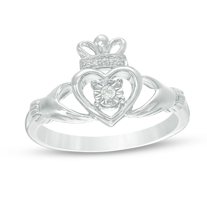 0.04 CT. Diamond Solitaire Claddagh Promise Ring in 10K White Gold|Peoples Jewellers