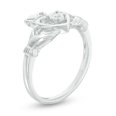 0.04 CT. Diamond Solitaire Claddagh Promise Ring in 10K White Gold