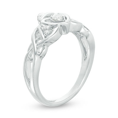 0.09 CT. Diamond Solitaire Braided Claddagh Promise Ring 10K White Gold