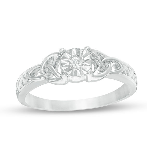 0.09 CT. Diamond Solitaire Celtic Knot Promise Ring in 10K White Gold