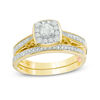 Thumbnail Image 1 of Perfect Fit 0.45 CT. T.W. Diamond Cushion Frame Vintage-Style Interlocking Bridal Set in 10K Gold