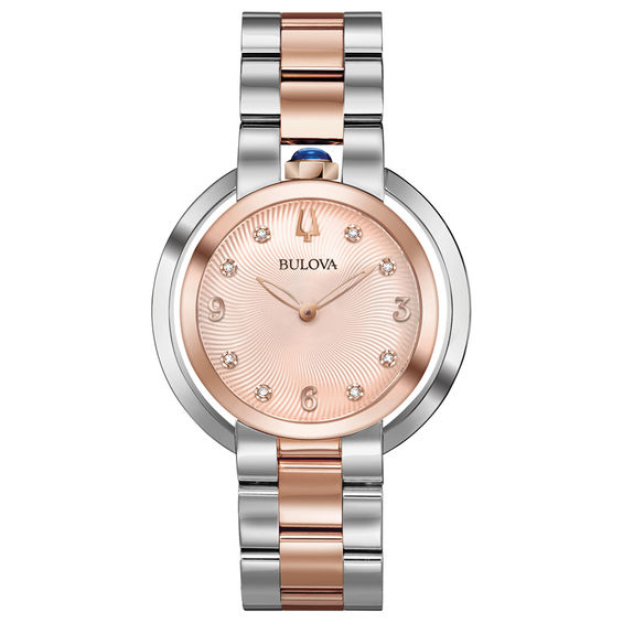 Ladies’ Bulova Rubaiyat Diamond Accent Two-Tone Watch with Rose-Tone Dial (Model: 98P174)