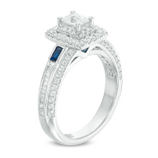 Vera Wang Love Collection 1.20 CT. T.W. Emerald-Cut Diamond and Blue Sapphire Engagement Ring in 14K White Gold