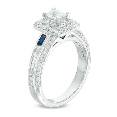 Vera Wang Love Collection 1.20 CT. T.W. Emerald-Cut Diamond and Blue Sapphire Engagement Ring in 14K White Gold