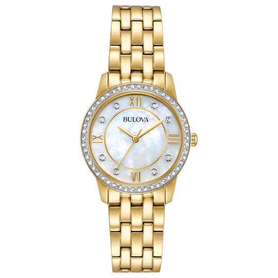 Ladies' Bulova Crystal Accent Gold-Tone Watch and Bracelet Boxed Set (Model: 98X115)