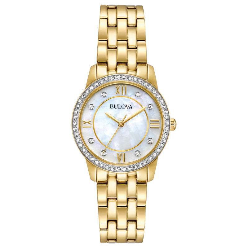 Ladies' Bulova Crystal Accent Gold-Tone Watch and Bracelet Boxed Set (Model: 98X115)|Peoples Jewellers