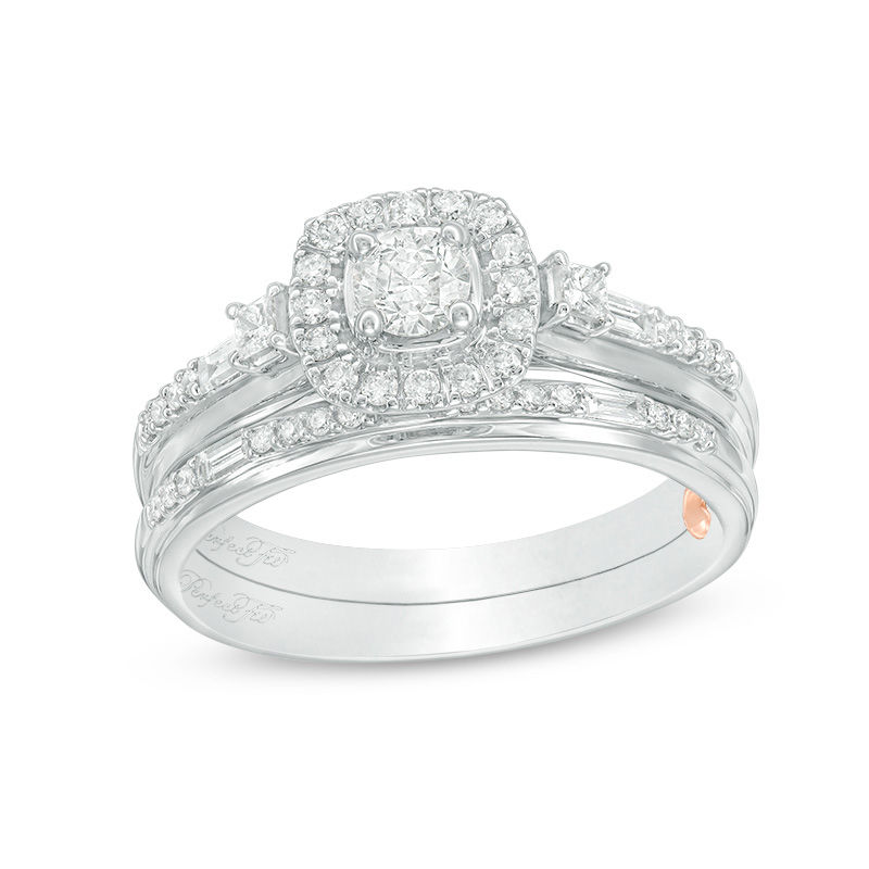 Perfect Fit 0.58 CT. T.W. Diamond Cushion Frame Interlocking Bridal Set in 10K White Gold|Peoples Jewellers