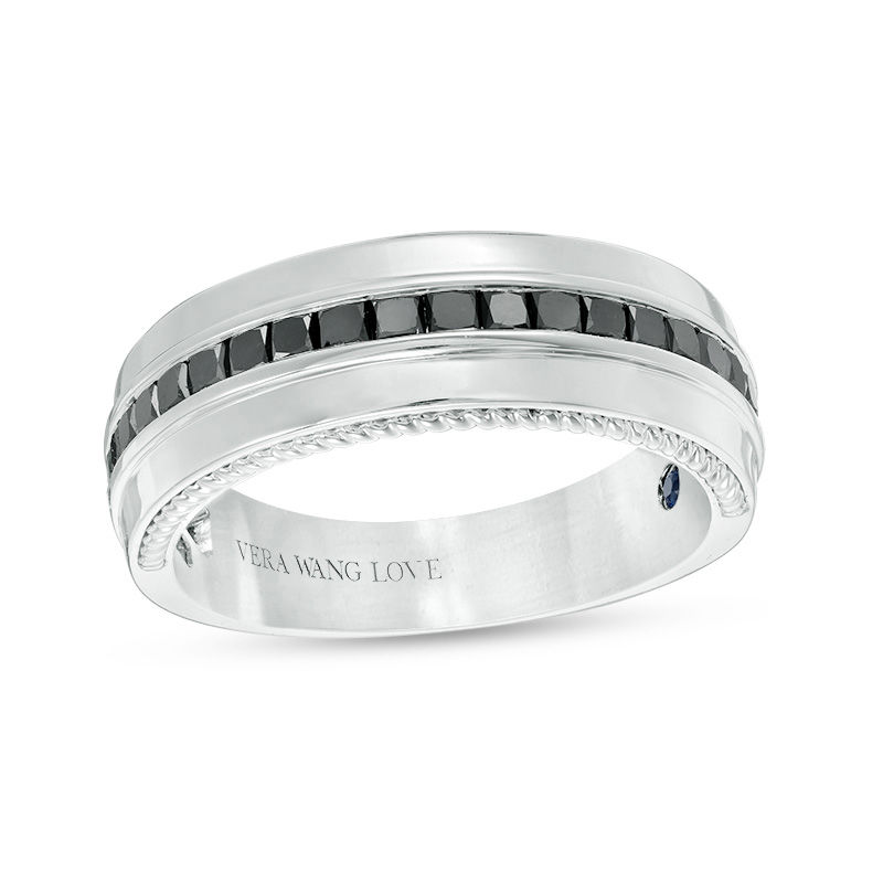 Vera Wang Love Collection Men's 0.74 CT. T.W. Square-Cut Black Diamond Wedding Band in 14K White Gold