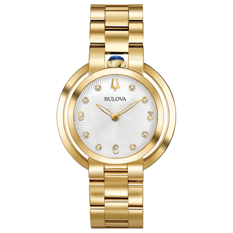 Ladies’ Bulova Rubaiyat Diamond Accent Gold-Tone Watch with Silver-White Dial (Model: 97P125)|Peoples Jewellers