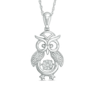 Diamond Accent Owl Pendant in 10K White Gold - 17