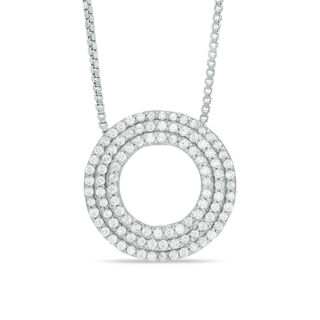 0.30 CT. T.W. Diamond Three Row Open Circle Pendant in 10K White Gold