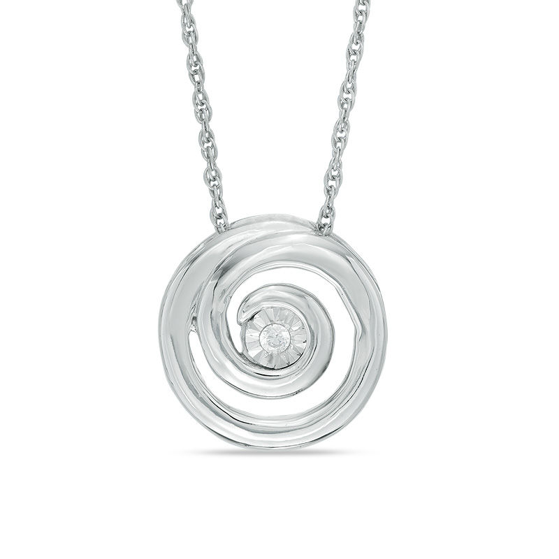 0.09 CT. Diamond Solitaire Swirl Circle Pendant in Sterling Silver|Peoples Jewellers