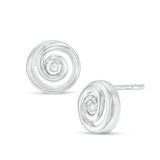 0.09 CT. T.W. Diamond Solitaire Swirl Circle Stud Earrings in Sterling Silver