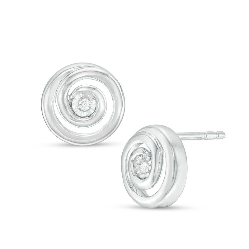 0.09 CT. T.W. Diamond Solitaire Swirl Circle Stud Earrings in Sterling Silver|Peoples Jewellers