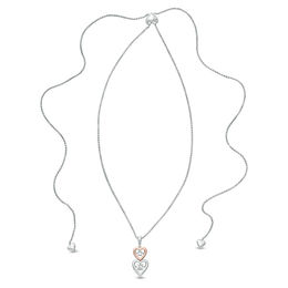 Unstoppable Love™ 0.04 CT. T.W. Diamond Heart Bolo Necklace in Sterling Silver and 10K Rose Gold - 30&quot;