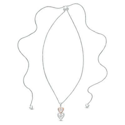 Unstoppable Love™ 0.04 CT. T.W. Diamond Heart Bolo Necklace in Sterling Silver and 10K Rose Gold - 30"