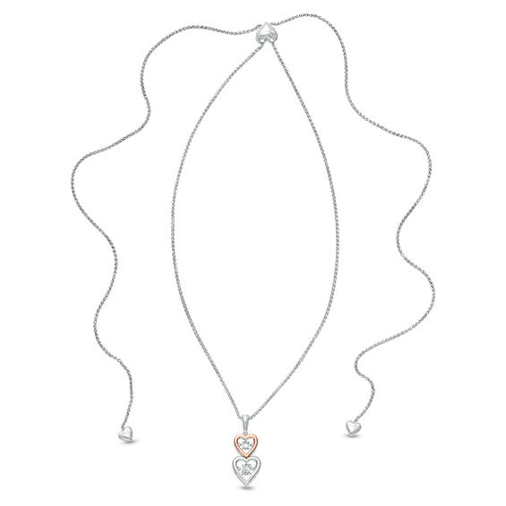 Unstoppable Love™ 0.04 CT. T.W. Diamond Heart Bolo Necklace in Sterling Silver and 10K Rose Gold - 30"