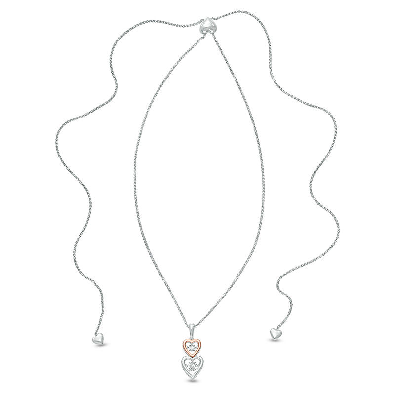 Unstoppable Love™ 0.04 CT. T.W. Diamond Heart Bolo Necklace in Sterling Silver and 10K Rose Gold - 30"|Peoples Jewellers
