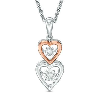 Unstoppable Love™ 0.04 CT. T.W. Diamond Heart Bolo Necklace in Sterling Silver and 10K Rose Gold - 30"