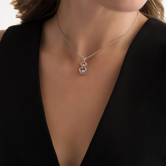 Unstoppable Love™ 0.04 CT. T.W. Diamond Heart Bolo Necklace in Sterling Silver and 10K Rose Gold - 30"