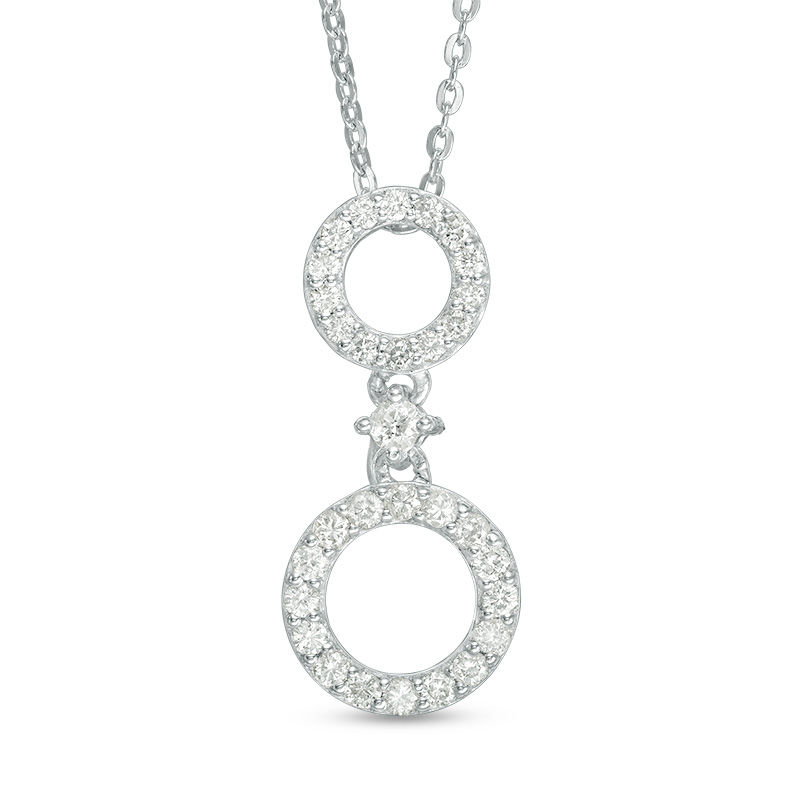 0.32 CT. T.W. Diamond Double Circle Drop Pendant in Sterling Silver|Peoples Jewellers
