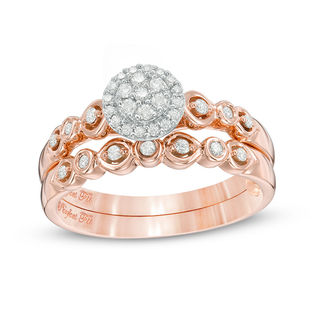 Perfect Fit 0.23 CT. T.W. Composite Diamond Frame Interlocking Bridal Set in 10K Rose Gold