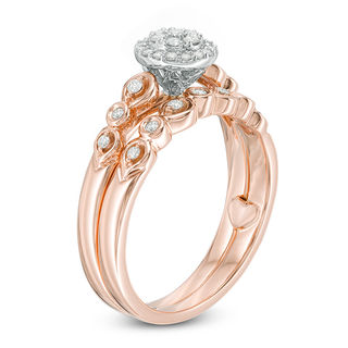 Perfect Fit 0.23 CT. T.W. Composite Diamond Frame Interlocking Bridal Set in 10K Rose Gold