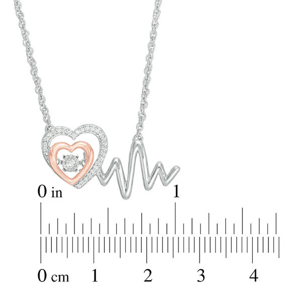 Unstoppable Love™ 0.09 CT. T.W. Diamond Double Heart and Heartbeat Necklace in Sterling Silver and 10K Rose Gold