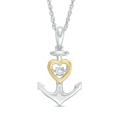 Unstoppable Love™ Diamond Accent Solitaire Heart Anchor Pendant in Sterling Silver and 10K Gold