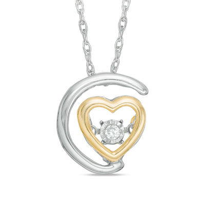 Unstoppable Love™ Diamond Accent Solitaire Half Moon Heart Pendant in Sterling Silver and 10K Gold