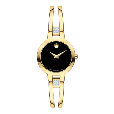 Ladies' Movado Amorosa® 0.07 CT. T.W. Diamond Gold-Tone PVD Bangle Watch with Black Dial (Model: 0607155)