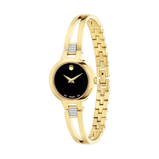 Ladies' Movado Amorosa® 0.07 CT. T.W. Diamond Gold-Tone PVD Bangle Watch with Black Dial (Model: 0607155)