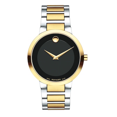 Men's Movado Modern Classic Two-Tone PVD Watch with Black Dial (Model: 0607120)