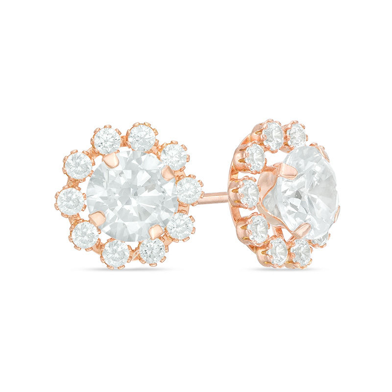 5.0mm Cubic Zirconia Flower Stud Earrings in 14K Rose Gold|Peoples Jewellers