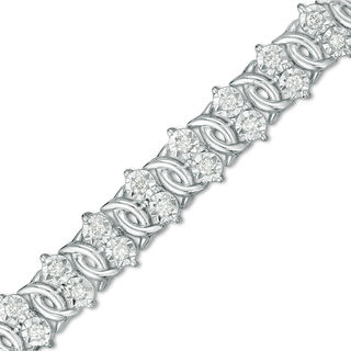 1.00 CT. T.W. Diamond Two Stone Link Bracelet in Sterling Silver - 7.5"