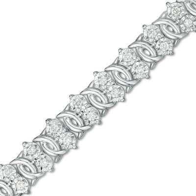 1.00 CT. T.W. Diamond Two Stone Link Bracelet in Sterling Silver - 7.5"