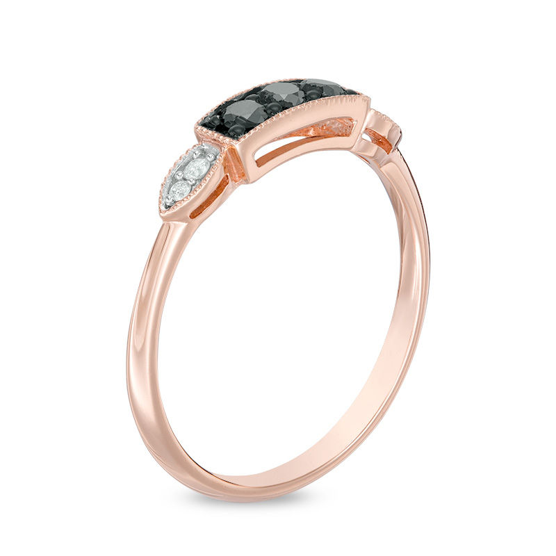 0.24 CT. T.W. Enhanced Black and White Diamond Three Stone Vintage-Style Ring in 10K Rose Gold|Peoples Jewellers